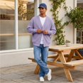 thumbnail image 6 of Mens Cardigan Sweater Waffle V Neck Button Down Cardigan Long Sleeve Cardigans Open Front Lightweight Casual Loose Blouse Purple M, 6 of 6