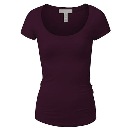 Essential Basic Scoop Neck Short Sleeve Tee for Women Tshirt - Junior to Plus (Best Scoop Neck T Shirt)