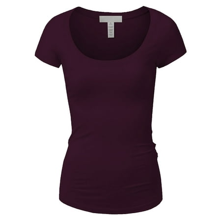 - Essential Basic Scoop Neck Short Sleeve Tee for Women Tshirt - Junior to Plus Sizes