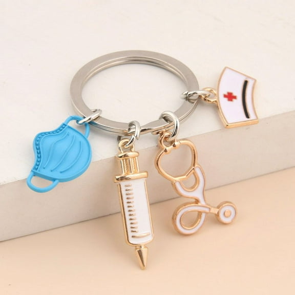 Nurse Doctor Mask Keychain Medical and Ambulance Personnel Key Ring Syringe Syringe Syringe Stethoscope Keychain - style:style 4;
