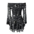 thumbnail image 5 of JFOPQVSM Women Gothic Off The Shoulder Dress Long Bell Sleeve Mesh Short Dresses Halloween Dress-Up, 5 of 9