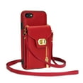 thumbnail image 4 of ELEHOLD for iPhone 7 / iPhone 8 / SE 2022 & 2020 Zipper Pocket Case, Flip PU Leather Wallet Crossbody Shoulder Strap Lanyard Case with Credit Card Holder Women RFID Blocking Purse Phone Cover, red, 4 of 7