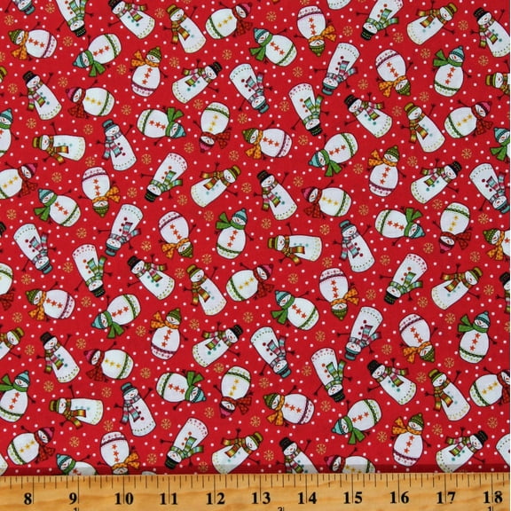 Cotton Snowmen Snowman Christmas Seasonal Winter Holiday Santa Express Red Cotton Fabric Print by the Yard (TP2386-R)