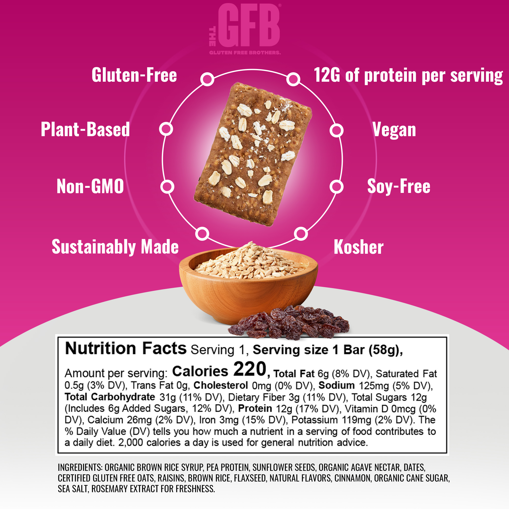 The Gluten Free Brothers – Oatmeal Raisin Snack Bars – Non GMO, Soy Free, Vegan – 2.05 oz (12 ct)