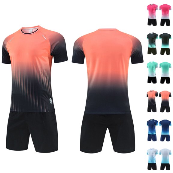 SGFCWSX Mens Soccer Set 2 Piece Gradient Quick Dry Short Sleeve Shirt and Shorts Football Training Uniform Outfit Orange Size XL
