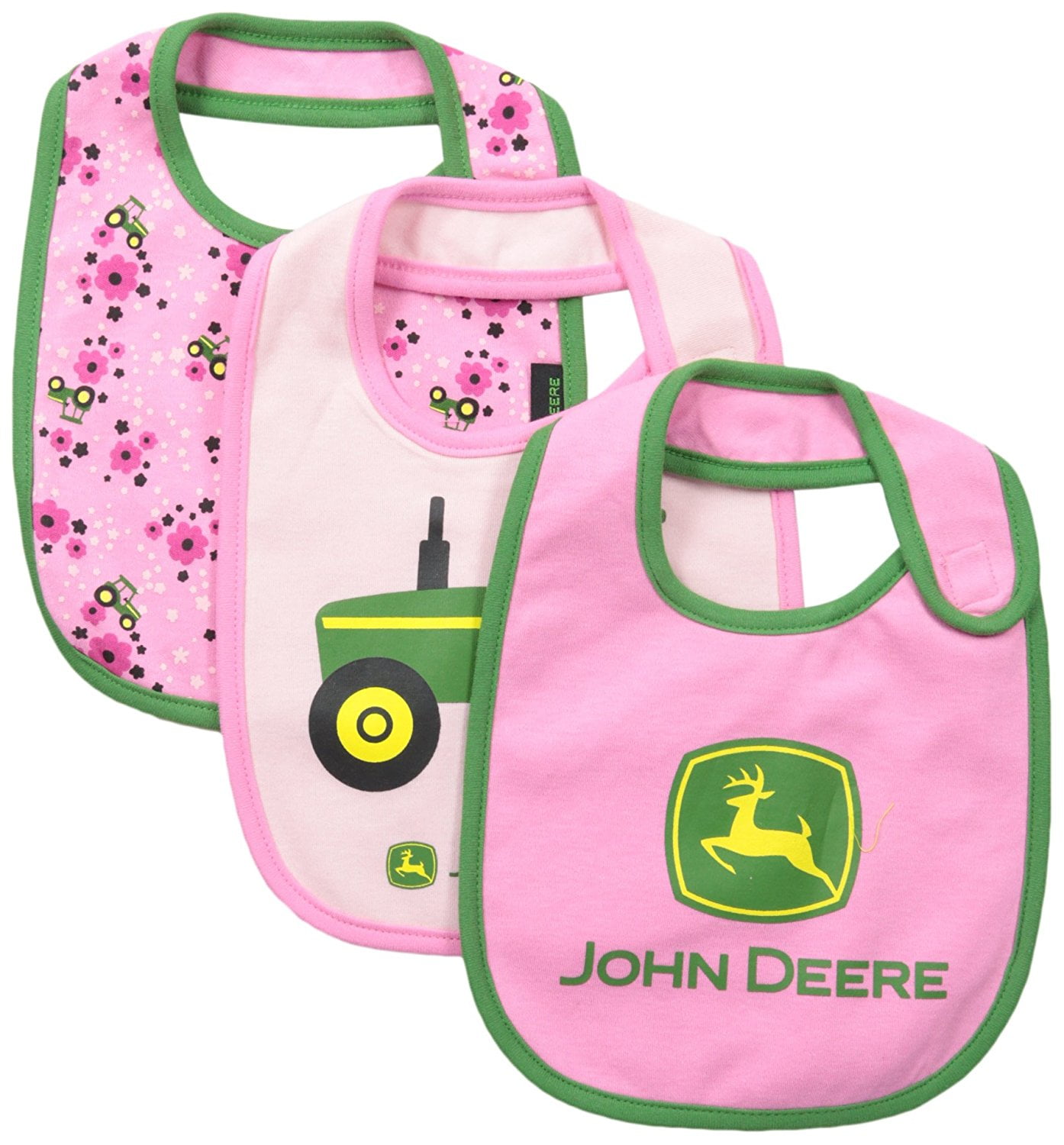 John Deere BabyGirls Newborn Tractor Bib Set, Medium Pink/Light Pink