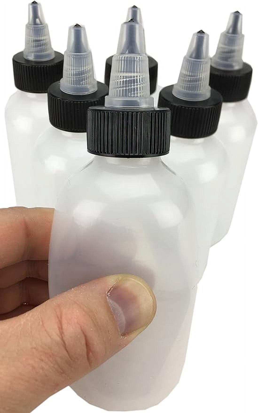 Hobbyland Squeeze Bottles, LDPE Plastic, Natural Boston Round, Black and Natural Twist Caps (8oz, 24/410 Neck, 6 Bottles)