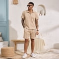 thumbnail image 3 of Fexilor Men's 2 Piece Casual Quarter Zip Polo Shirt Set Summer Vacation Beach Outfit,Sizes S-2XL, 3 of 8