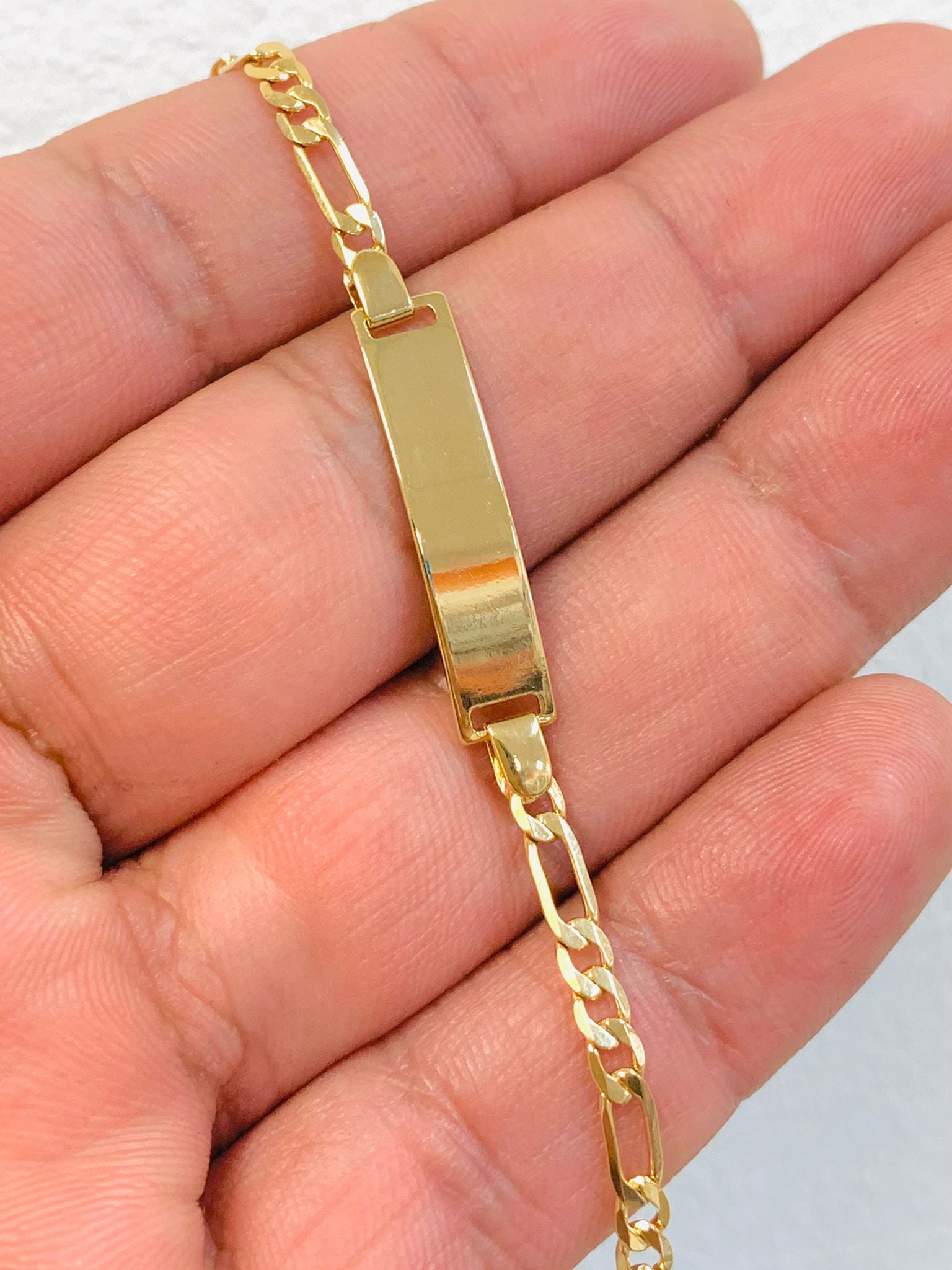 Details about   18k Gold Filled Figaro Link Childrens ID Bracelet Engraving,Pulsera Esclava Bebe 
