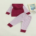 thumbnail image 4 of Toddler Baby Boy Girl Striped Fall Winter Outfits Patchwork Hoodie Pullover Sweatshirt Long Pants Set Wine Red 18-24 Months, 4 of 8