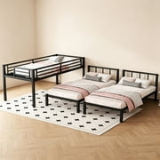 Triple Bunk Bed for 3, Twin Over Twin&Twin Metal Bunk Bed Frame Built-in Table, 3 Bunk Beds Can be Divided into 3 Separate Beds for Bedroom,Black