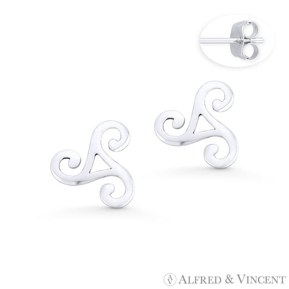 Celtic Triskelion Triple Spiral Charm Stud Earrings in Oxidized .925 Sterling Silver