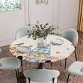 thumbnail image 5 of Spring Gnomes Floral Round Tablecloth for 55-60 Inch Tables,Fitted Table Cover with Elastic Edge,Pink Tulip Botanical Beige Burlap Waterproof Outdoor Table Cloth Protector for Patio Garden Dinner, 5 of 9