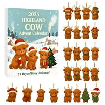2025 Highland Cow Advent Calendar 24 Day Countdown with Cute Figurines Christmas Holiday Gift for Kids Adults Family Home Decor