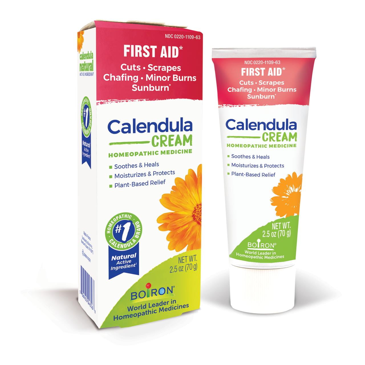 Boiron Calendula Cream, Homeopathic Medicine for First Aid, Cuts, Scrapes, Chafing, Minor Burns, Sunburn, 2.5 oz