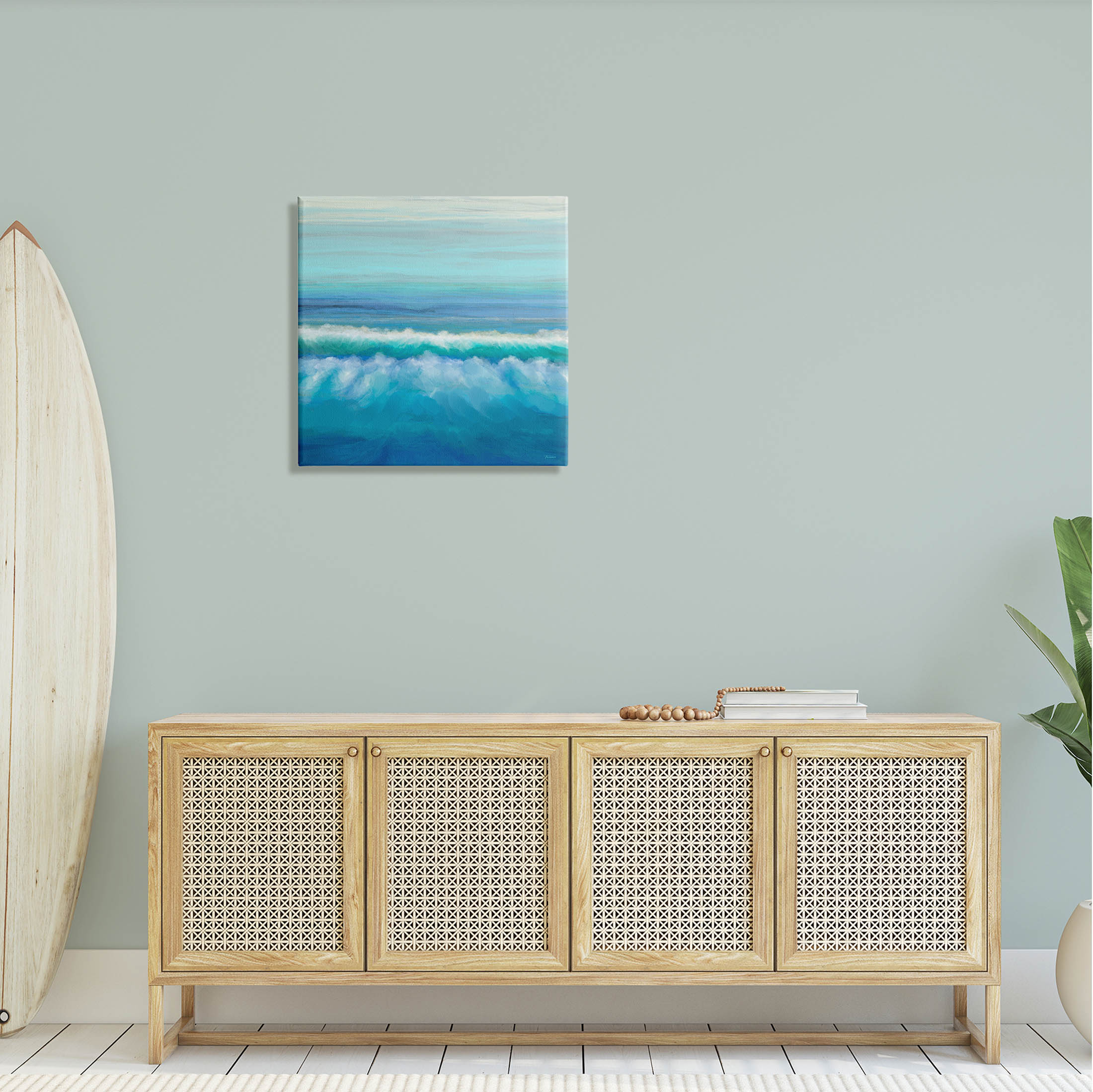 Nautical Ocean Rolling Waves Coastal Painting Gallery Wrapped Canvas Print Wall Art
