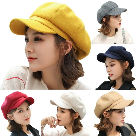 Dengjunhu Newsboy Hats for Women, Women Newsboy Hats Winter Felt Retro Solid Color Fashion All-Match Newsboy Cap