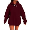 thumbnail image 2 of Oversized Sweatshirt for Women, Women's Casual Solid Color Round Neck Long Sleeved Top Loose Hooded Sweatshirts, Wine S, 2 of 5