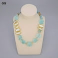 thumbnail image 4 of EOEMY Jewelry Blue Glass Quartzs White Freshwater Pearl Agates Choker Necklace 21", 4 of 9