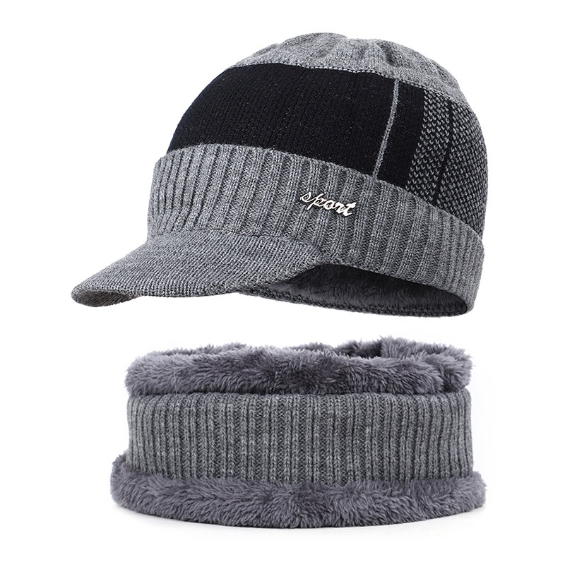 Hirigin Men's Winter Warm Hat Knit Visor Beanie Fleece Lined Beanie with Brim Cap - image 1 of 3