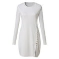 thumbnail image 3 of Ygbgbb Womens Cotton Fall Bodycon Dresses Round Neck Solid Color Mini Dresses Long Sleeve Dresses Pleated Waist Slit Side Slim Casual White XXL, 3 of 9