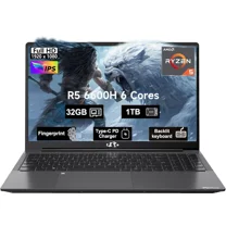 15.6" Business-gaming-Laptop 6-Cores AMD Ryzen 5 6600H 660M 6nm GPU 32GB DDR5 1TB SSD(up to 4.5GHz) Windows11 100W Type-C FHD IPS Laptop-Computer with Fingerprint Backlit Keyboard WiFi5