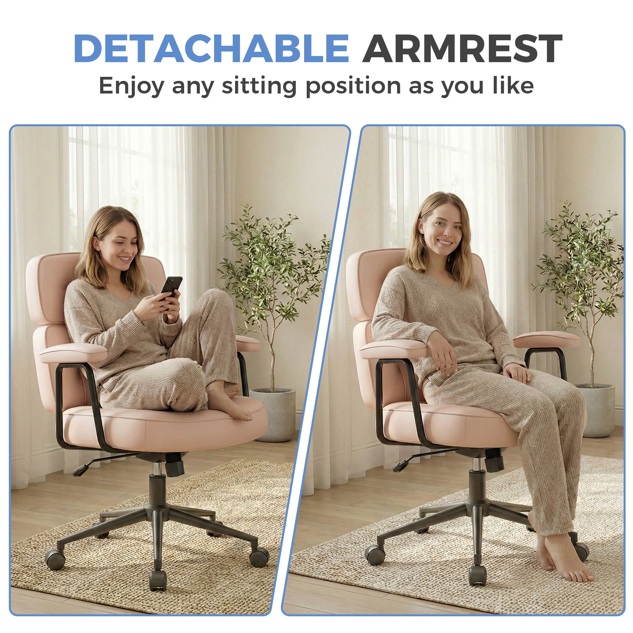 CONCETTA Ergonomic Office Chair, Soft PU Leather Adjustable Task Chair with Lumbar Support and 360° Swivel,Pink