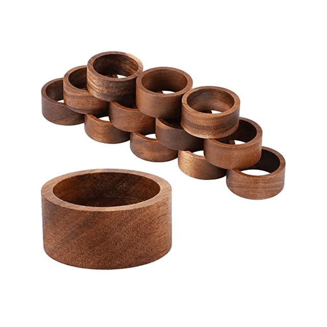12 Pieces Wood Napkin Rings Dining Table Napkin Holder Decorative Holiday Napkin Rings for Table Decoration. Crafted from natural hardwood with a smooth, photo color finish, these rings are durable and elegant. Perfect for festive occasions like Thanksgiving and Christmas, they add a rustic charm to table settings. Includes 12 wooden napkin rings.