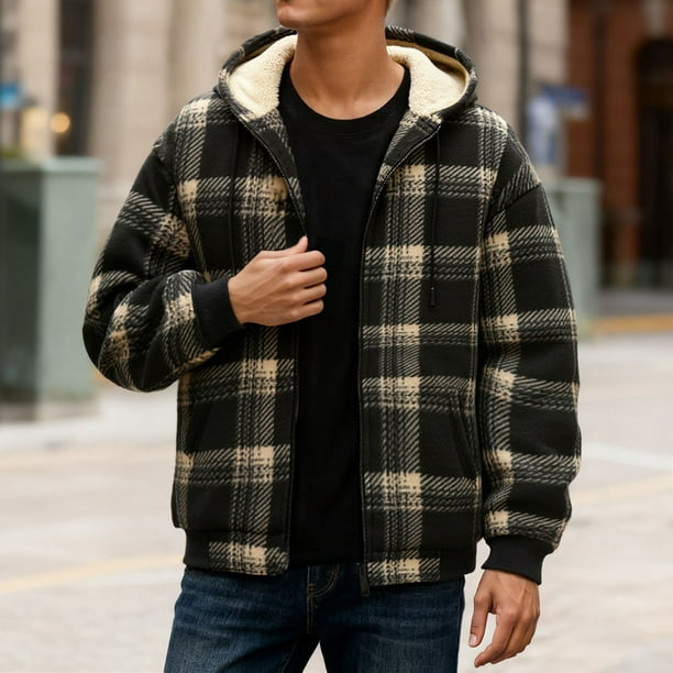 MHFRRA Abrigo Cálido A Cuadros para Hombre, Versátil, Forrado, Grueso y A La Moda, para Otoño E Invierno Amarillo