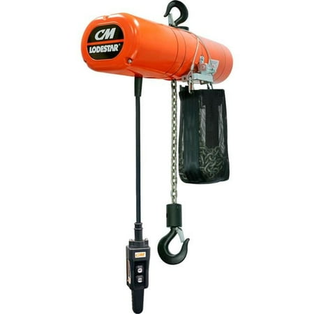 Columbus Mckinnon B1299514 16 FPM, 115V Lodestar 1 Ton, Electric Chain Hoist with Chain Container & 20 ft. Lift