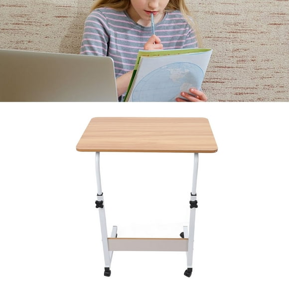 Sofa Bed Side Table, Mobile Laptop Computer Desk Cart Height Adjustment  for Office Walnut Color