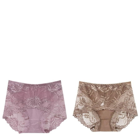 Wijhcboe 2 Pack Womens Workout Underwear plus Size Mid High Waist Lace Lady Slim Waist Trainer Panties Sexy Transparent Seamless Cotton Dhoti for Women Large Size Lift Womens Panties Pack No Show Li
