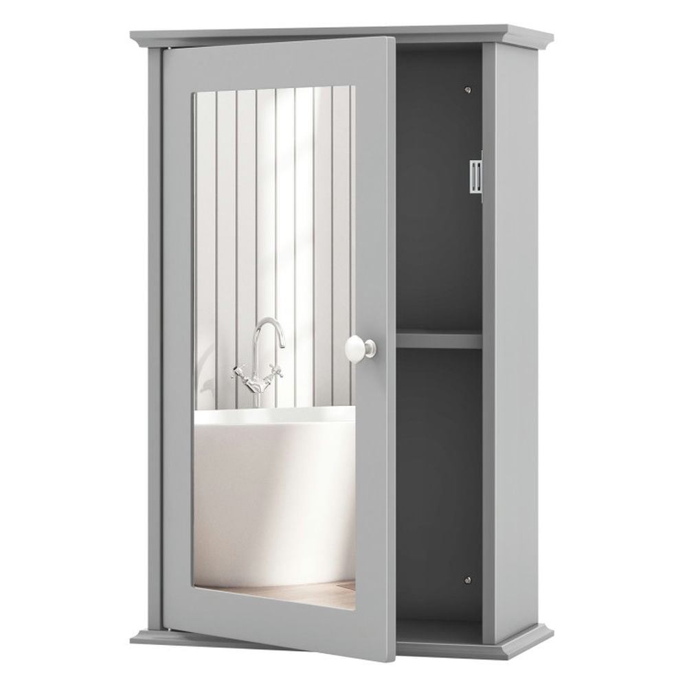 Finihen Bathroom Wall Cabinet, Wall Mounted Bathroom Mirror Cabinet, Bathroom Wall Cabinet with Single Mirror Door, for Bathroom, Gray Finihen Bathroom Wall Cabinet, Wall Mounted Bathroom Mirror Cabinet, Bathroom Wall Cabinet with Single Mirror Door, for Bathroom, Gray
