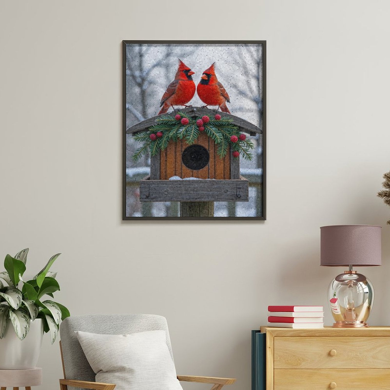Paint by Numbers Kit for Adults, Cardinal Birds On Decorated Birdhouse Paint by Numbers, Easy Paint by Numbers Kit for Adults Beginner, DIY Adult Paint by Number Kits on Canvas, Home Decor