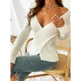 thumbnail image 3 of 1PCS slant-front long-sleeved pullover sweater--White, 3 of 5