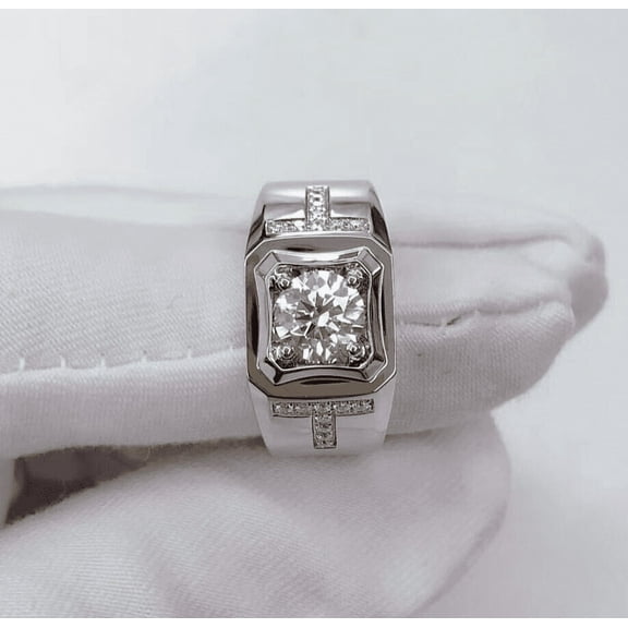 Forever Jewels 2Ct Round Cut Moissanite Men Solitaire Engagement Ring 14K White Gold Plated