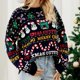 thumbnail image 2 of Suéter de punto para mujer traje de vacaciones con patrón de muñeco de nieve y árbol de Navidad informal FLhrweasw Nuevo, 2 of 9