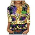 thumbnail image 2 of Lilgiuy 3/4 Sleeve Plus Size Shirts Womens 2024 New Mardi Gras Carnival Tshirts Colorful Loose Dressy Blouses Trendy Crewneck Basic Tops for Going Out, 2 of 5