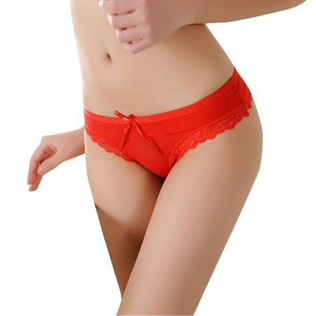 

EHTMSAK Women s T-Back Panties Sexy Lace Tangas G-String Thongs Stretch Low Rise Underwear Red one size