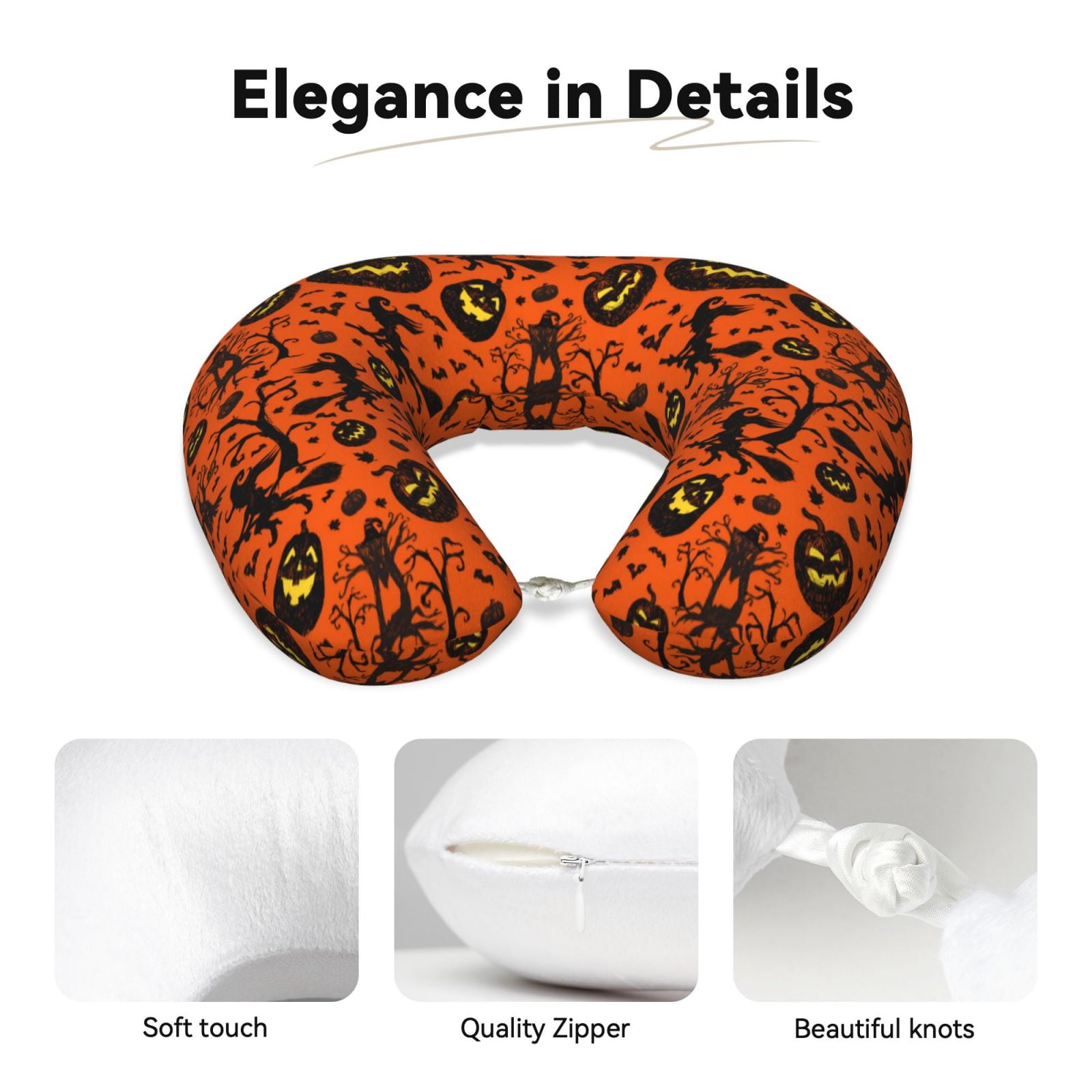 Xecao Halloween3 Print Memory Foam Cervical Neck Pillow Versatile U-Shaped Pillows for Home,Office,Camping,Travelling,Soft Washable Cover