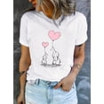 thumbnail image 1 of Heart & elephant Print Crew Neck T-Shirt, Casual Short Sleeve T-Shirt For Spring & Summer, Women's Clothing Tee For adult, Men, Women, Teen, Teenager, adolescent, Youth, 1 of 6