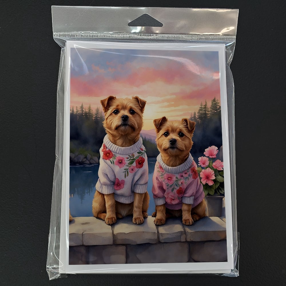 Norfolk Terrier Two Hearts Greeting Cards Pack of 8 7 in x 5 in