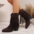 thumbnail image 6 of EliteGoogv Womens Fringe Western Ankle Boots Chunky Heel Pull On Short Booties For Women Faux Suede Cowboy Footwear US:9, 6 of 8
