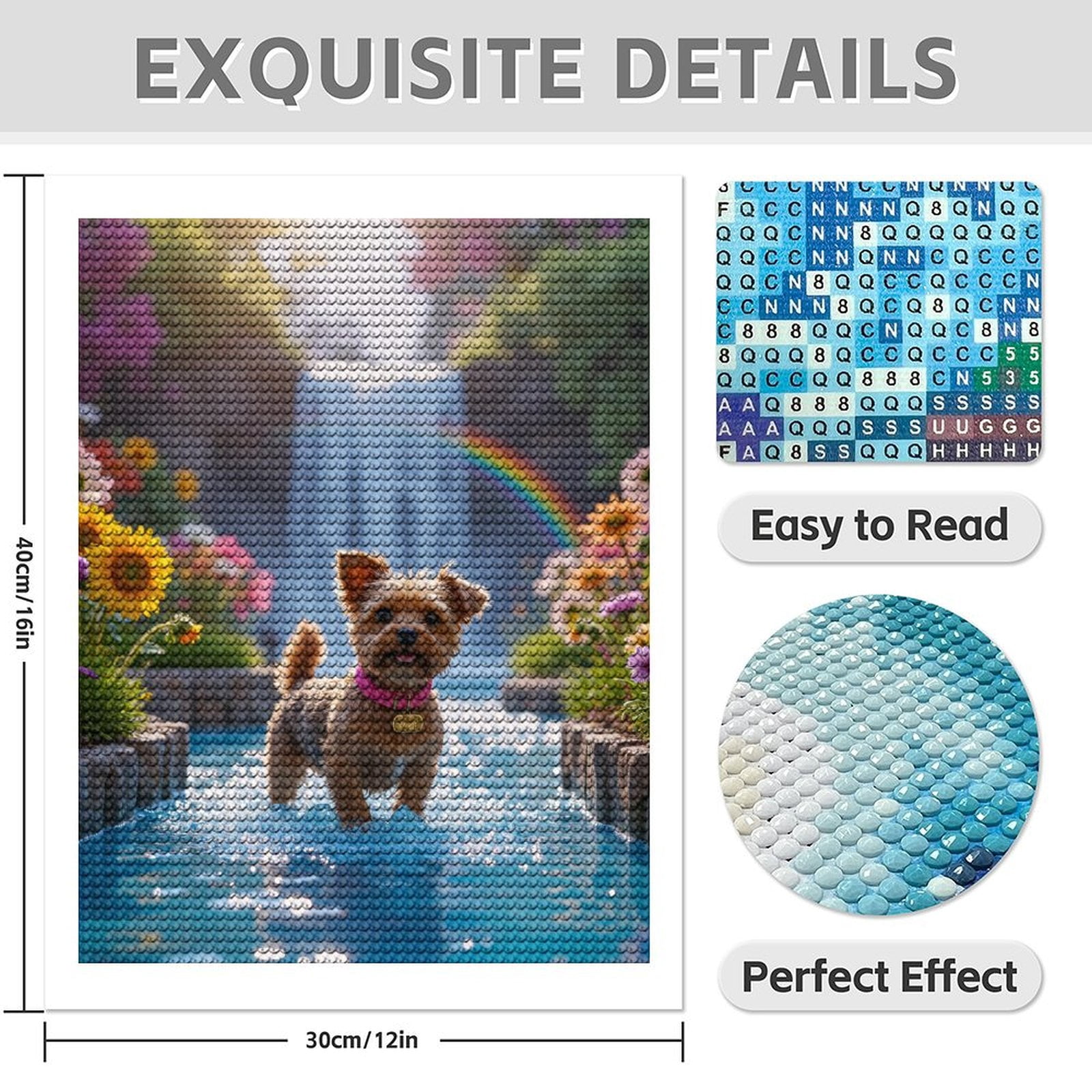 Diamond Art Kit for Adults, Yorkshire Terrier Waterfall Rainbow Garden Diamond Painting for Adults Beginners, DIY Diamond Art Painting Kits, 5D Diamond Painting Crafts for Home Decor 12x16 Frameless