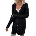 thumbnail image 3 of Women'S Autumn and Winter Long Sleeve Cardigan Sweater Cable Knit Front Button Long Coat Black L, 3 of 7