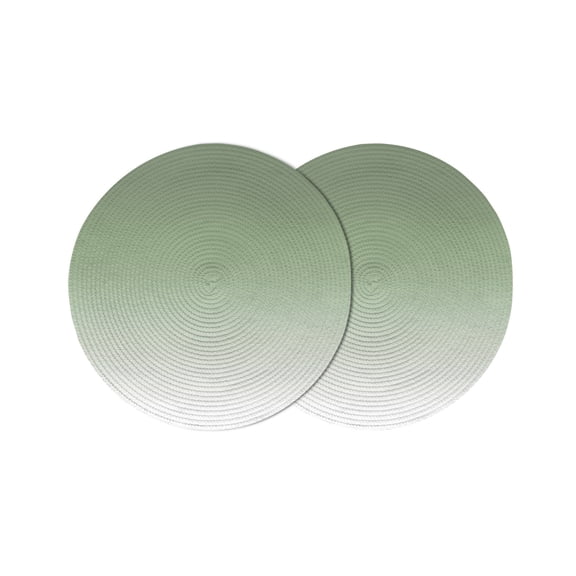 Sage Green Round 15 Inch Placemats Set of 2, Farmhouse Sage Green Ombre HeatResistant Non Slip Place Mats for Dining Table, Wipeable Braided Kitchen Table Mats for Housewarming