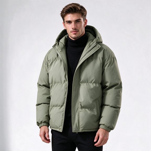 COSFO Quilted Winter Jackets Puffer for Men with Hood Coat Full Zip Solid Color Heavyweight Warm Outerwear Jackets