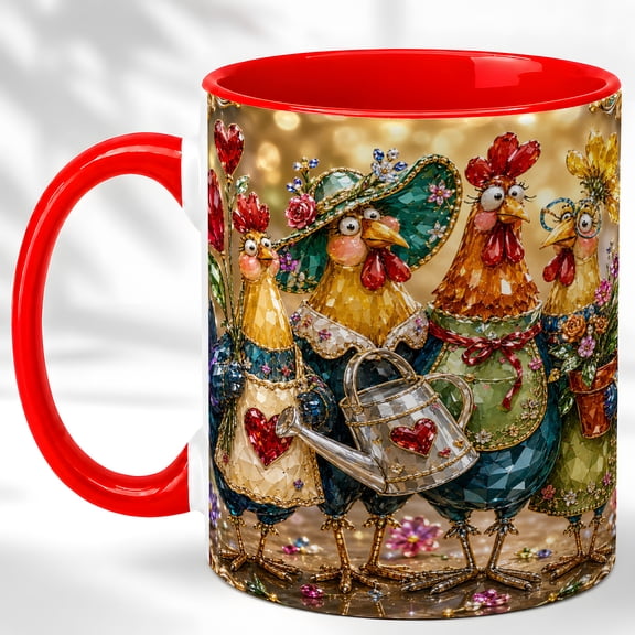 Funny Chicken Coffee Mug, Garden Farm Mug, Ceramic 11 oz