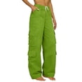 thumbnail image 2 of LIaqionyy Cargo Pants for Women Elastic Waisted Wide Leg Baggy Drawstring Hiking Joggers Trousers with Pockets, 2 of 9
