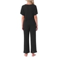 thumbnail image 3 of Conjunto de pijama para mujer INSPIRE CHIC, de dos piezas, con parte superior de manga corta de punto acanalado y pantalones con abertura lateral, con bolsillos, en color negro, talla M, 3 of 5
